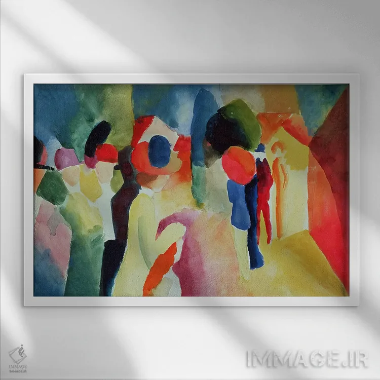 تابلو زن با کت زرد، ۱۹۱۳ اثر آگوست ماکه (نقاش اکسپرسیونیست آلمانی) - نمای قابدار سفید