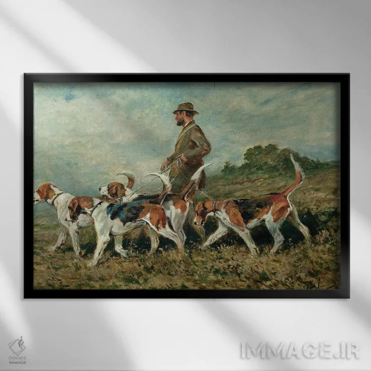 تابلو تمرین شکار اثر جان امس - نمای قابدار مشکی