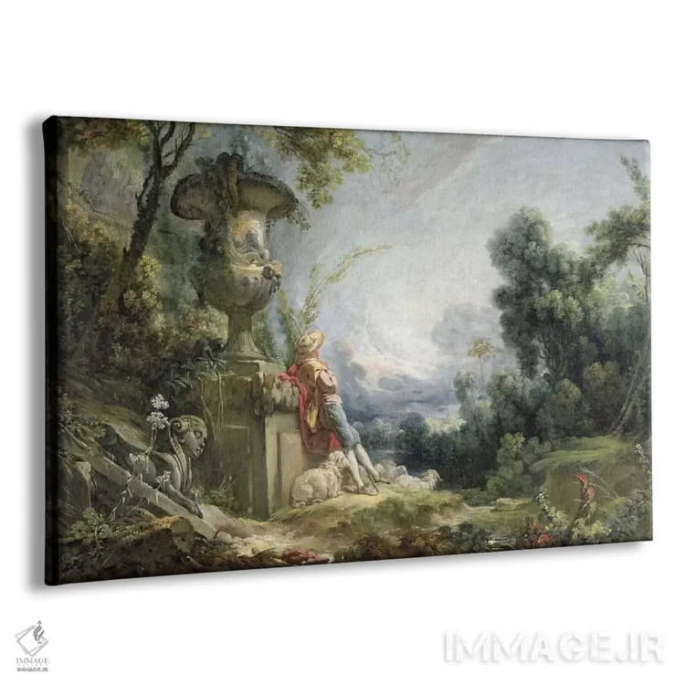 تابلو or Young Shepherd in a Landscape,صحنهای روستایی یا چوپان جوان در طبیعت اثر فرانسوا بوشه (نقاش فرانسوی سبک روکوکو) - نمای پرسپکتیو محصول