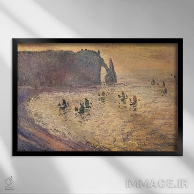 تابلو 1886,صخرههای اتْرِتَا، ۱۸۸۶ اثر کلود مونه (نقاش معروف فرانسوی) - نمای قابدار مشکی