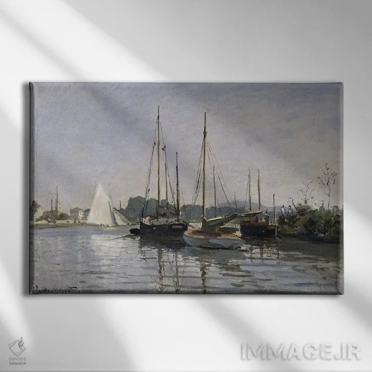 تابلو Argenteuil, c.1872-3,قایقهای تفریحی، آرژانتوی، حدود ۱۸۷۲–۷۳ اثر کلود مونه (نقاش معروف فرانسوی) - نمای روبهرو روی دیوار