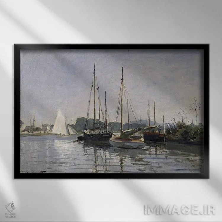 تابلو Argenteuil, c.1872-3,قایقهای تفریحی، آرژانتوی، حدود ۱۸۷۲–۷۳ اثر کلود مونه (نقاش معروف فرانسوی) - نمای قابدار مشکی