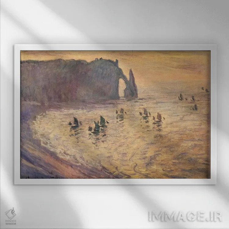 تابلو 1886,صخرههای اتْرِتَا، ۱۸۸۶ اثر کلود مونه (نقاش معروف فرانسوی) - نمای قابدار سفید