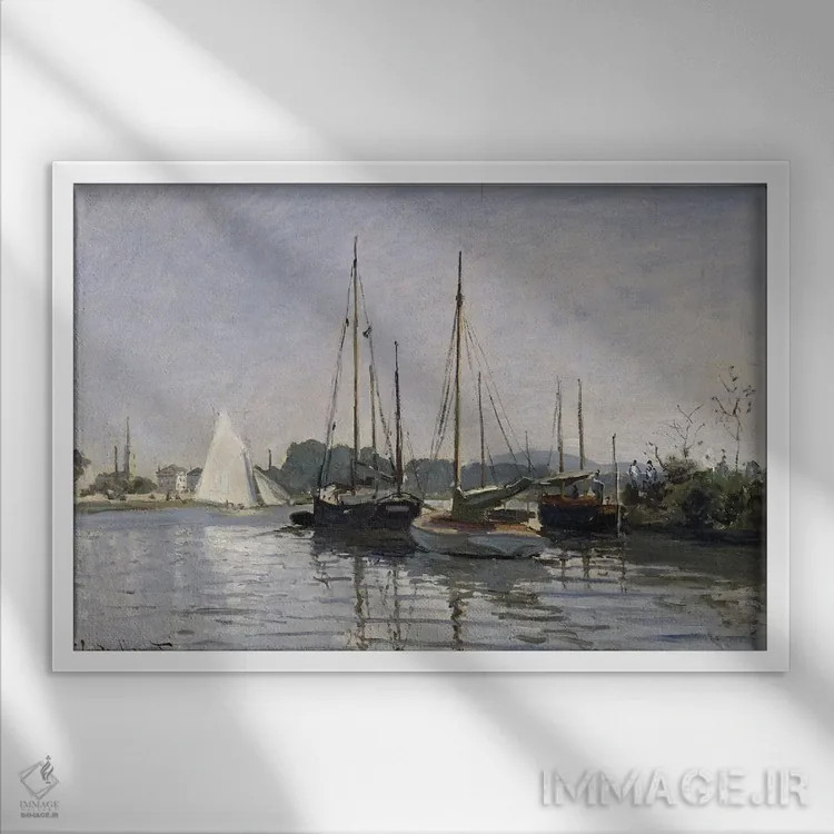 تابلو Argenteuil, c.1872-3,قایقهای تفریحی، آرژانتوی، حدود ۱۸۷۲–۷۳ اثر کلود مونه (نقاش معروف فرانسوی) - نمای قابدار سفید