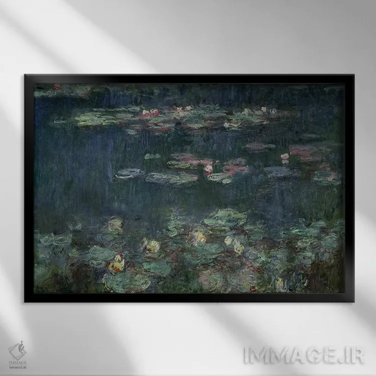 تابلو 1914-18,نیلوفرهای آبی: بازتاب سبز، ۱۹۱۴–۱۸ اثر کلود مونه (نقاش معروف فرانسوی) - نمای قابدار مشکی