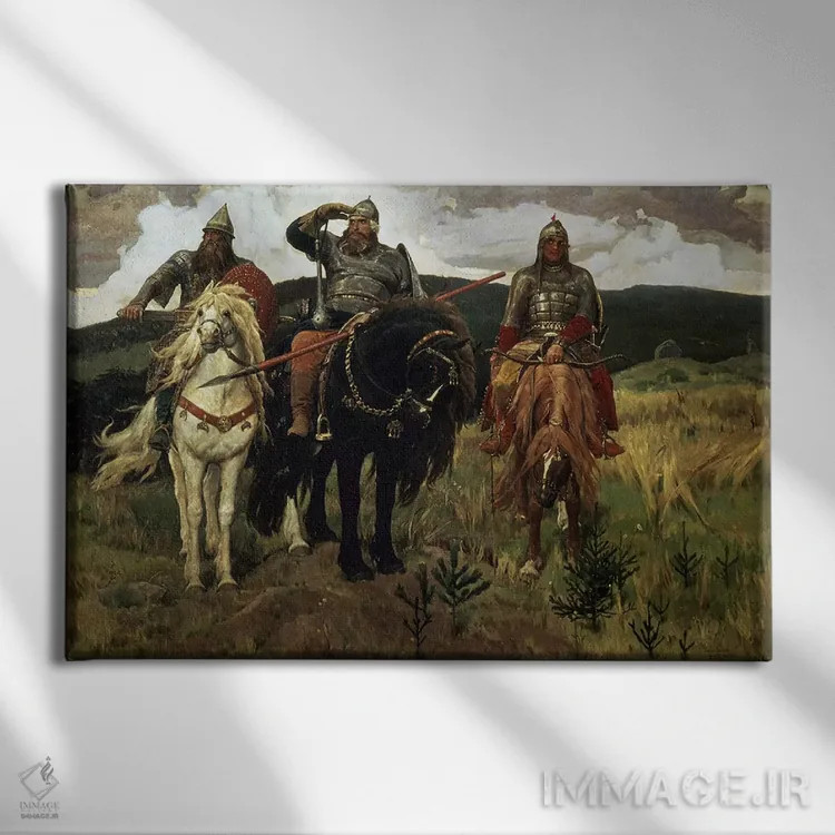 تابلو 1881-98,شوالیههای جنگجو، ۱۸۸۱-۱۸۹۸ اثر ویکتور میخائیلوویچ واسنتسوف (نقاش روس) - نمای روبهرو روی دیوار