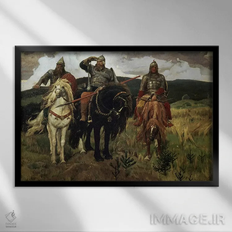 تابلو 1881-98,شوالیههای جنگجو، ۱۸۸۱-۱۸۹۸ اثر ویکتور میخائیلوویچ واسنتسوف (نقاش روس) - نمای قابدار مشکی