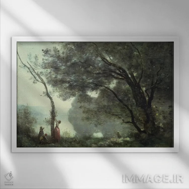 تابلو 1864,یادبودهایی از مورترفونتن، ۱۸۶۴ اثر ژان باتیست کامیل کورو - نمای قابدار سفید