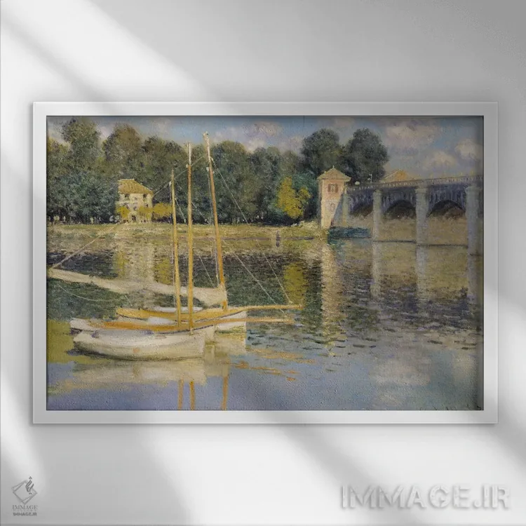 تابلو 1874,پل آرژانتوی، ۱۸۷۴ اثر کلود مونه (نقاش معروف فرانسوی) - نمای قابدار سفید