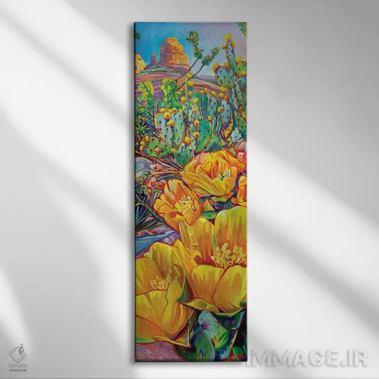 تابلو صخرههای سرخ و شکوفههای کاکتوس اثر گرگ هایل - نمای روبهرو روی دیوار