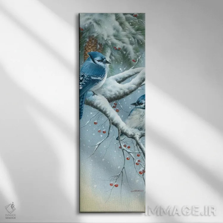 تابلو جِیها و کاجها (پرنده و درخت) اثر جوردانو استودیو (استودیوی هنری) - نمای روبهرو روی دیوار