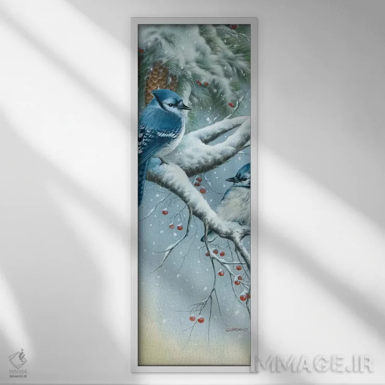 تابلو جِیها و کاجها (پرنده و درخت) اثر جوردانو استودیو (استودیوی هنری) - نمای قابدار سفید