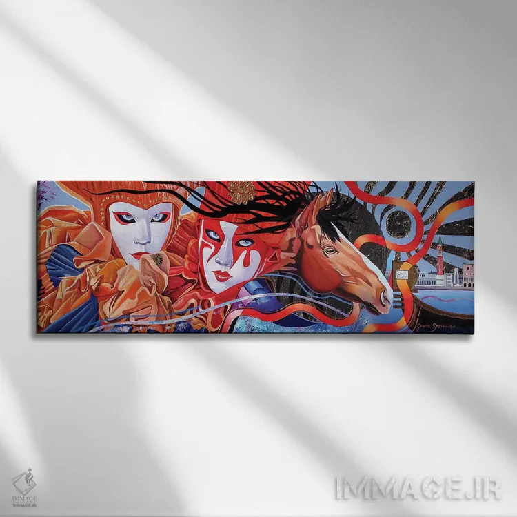 تابلو بالماسکهٔ ونیزی اثر گرائیم استیونسون - نمای روبهرو روی دیوار