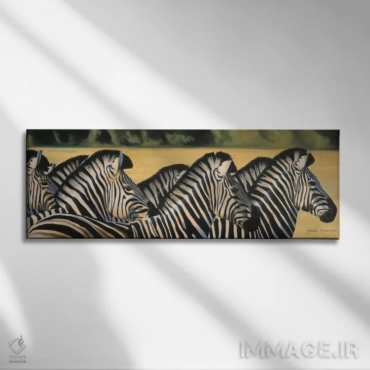 تابلو گورخرها اثر گرائیم استیونسون - نمای روبهرو روی دیوار