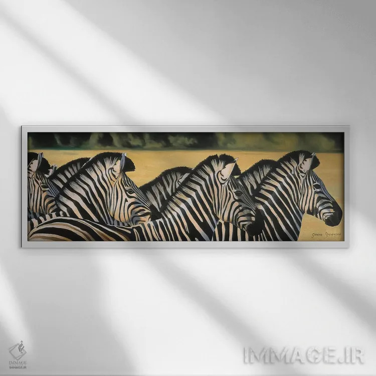 تابلو گورخرها اثر گرائیم استیونسون - نمای قابدار سفید