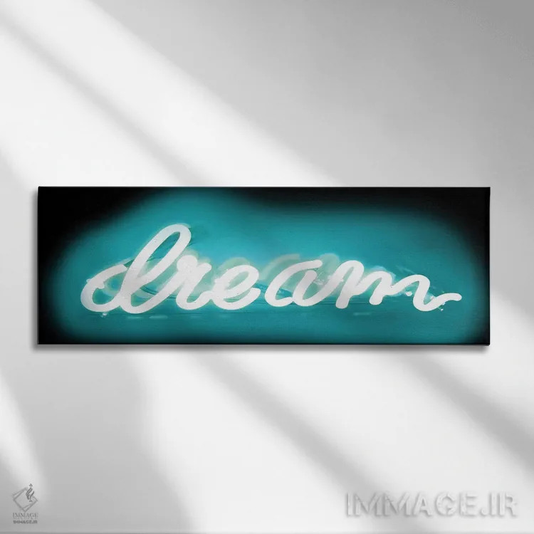 تابلو نئون رؤیا آکوا روی مشکی اثر هیلی کار - نمای روبهرو روی دیوار