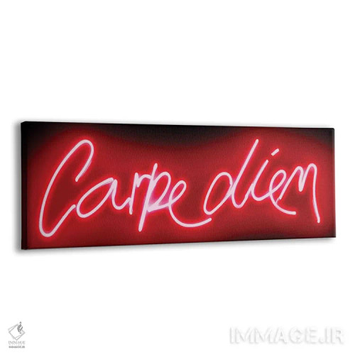 تابلو نئون Carpe Diem قرمز روی مشکی اثر هیلی کار - نمای پرسپکتیو محصول