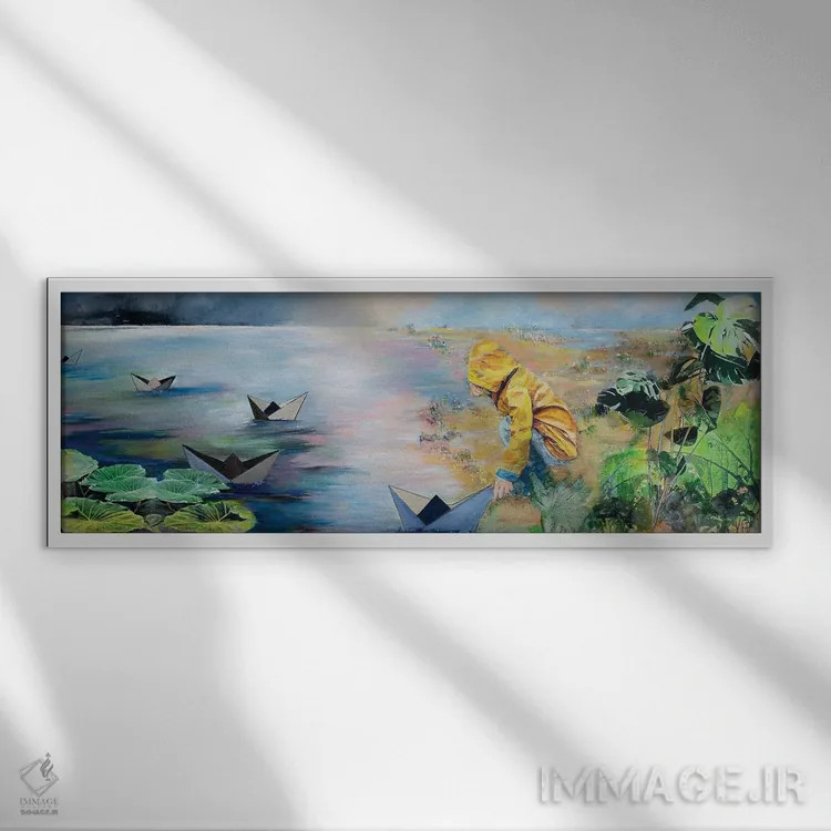 تابلو بازی با قایقهای کاغذی اثر هانک پرهبوم - نمای قابدار سفید