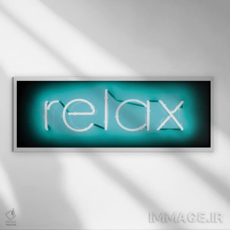 تابلو نئون آکوا آرام روی مشکی اثر هیلی کار - نمای قابدار سفید