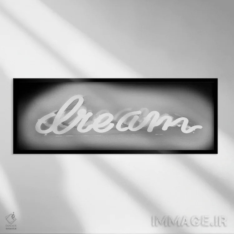 تابلو نئون رؤیا جدید سفید روی مشکی اثر هیلی کار - نمای قابدار مشکی