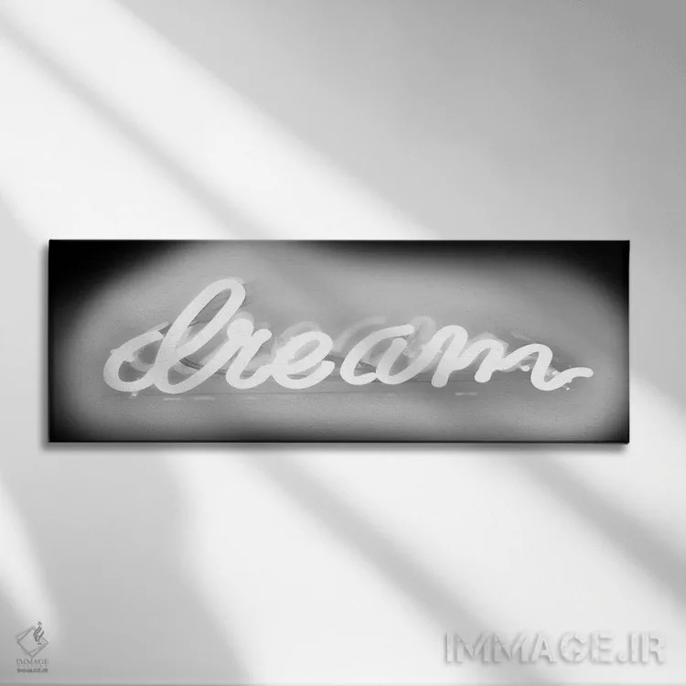 تابلو نئون رؤیا جدید سفید روی مشکی اثر هیلی کار - نمای روبهرو روی دیوار