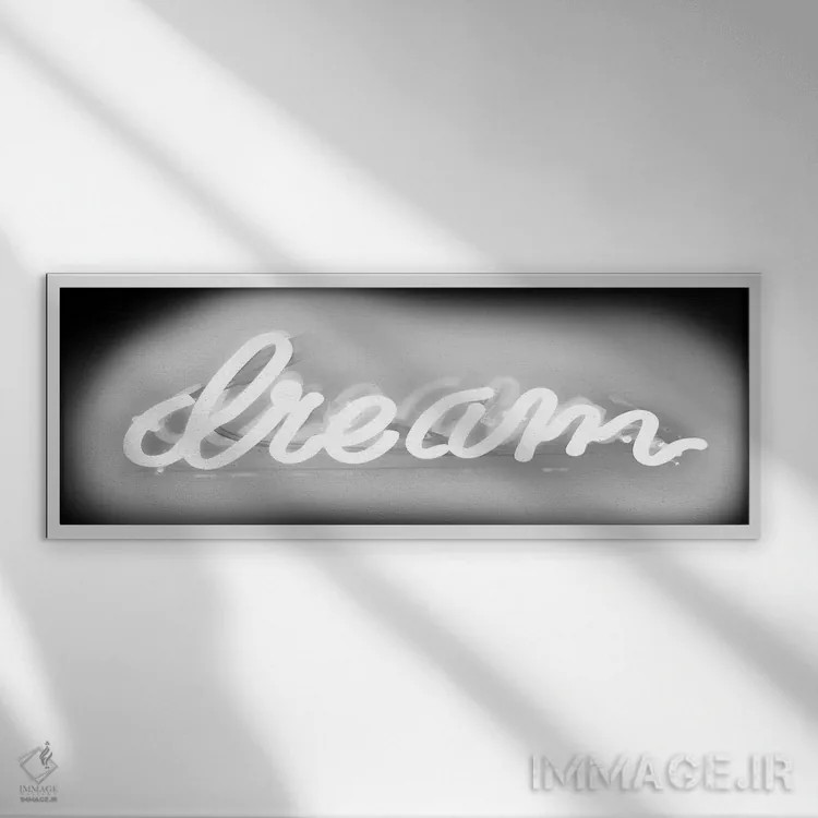 تابلو نئون رؤیا جدید سفید روی مشکی اثر هیلی کار - نمای قابدار سفید