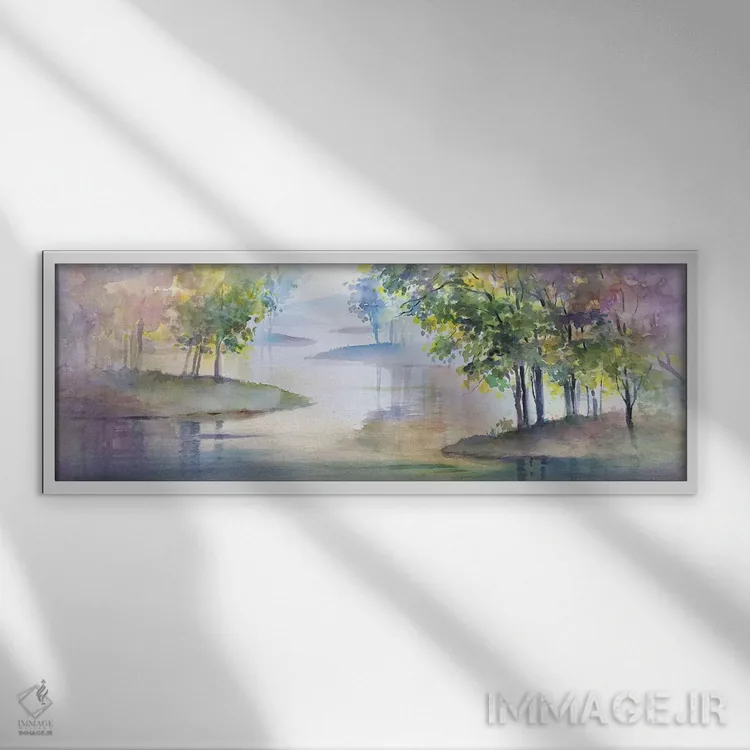 تابلو دریاچه پرپیچ و خم II اثر ترزا هایدل - نمای قابدار سفید