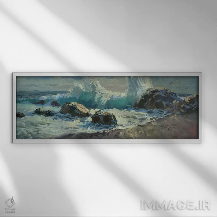 تابلو شکسته شدن امواج اثر کنتس آرت (هنرمند یا استودیو) - نمای قابدار سفید