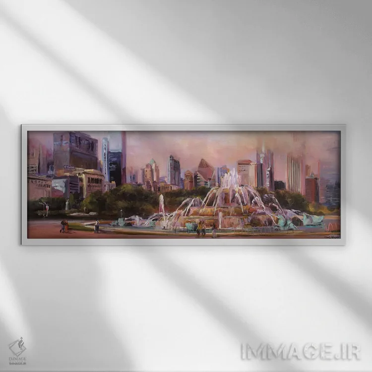 تابلو فواره باکینگهام (شیکاگو) اثر مریلین هاگمن - نمای قابدار سفید