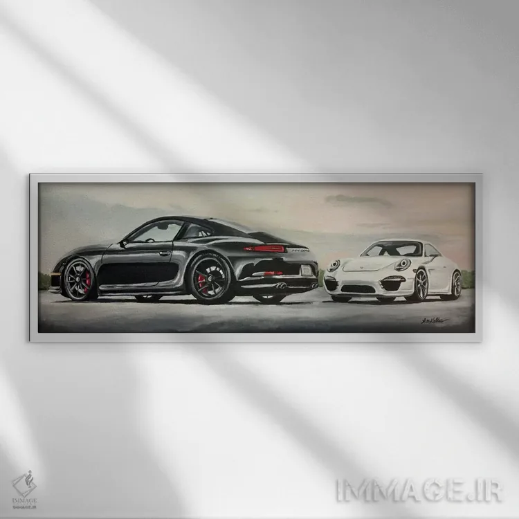 تابلو بهترین پورشه اثر هیپی هاوند استودیوز (استودیو هنری) - نمای قابدار سفید