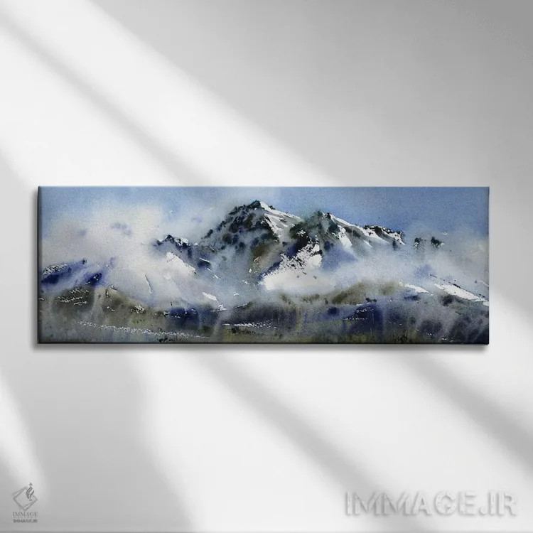 تابلو قلههای کوهستان در ابرها اثر هوملایکآرت (برند هنری) - نمای روبهرو روی دیوار