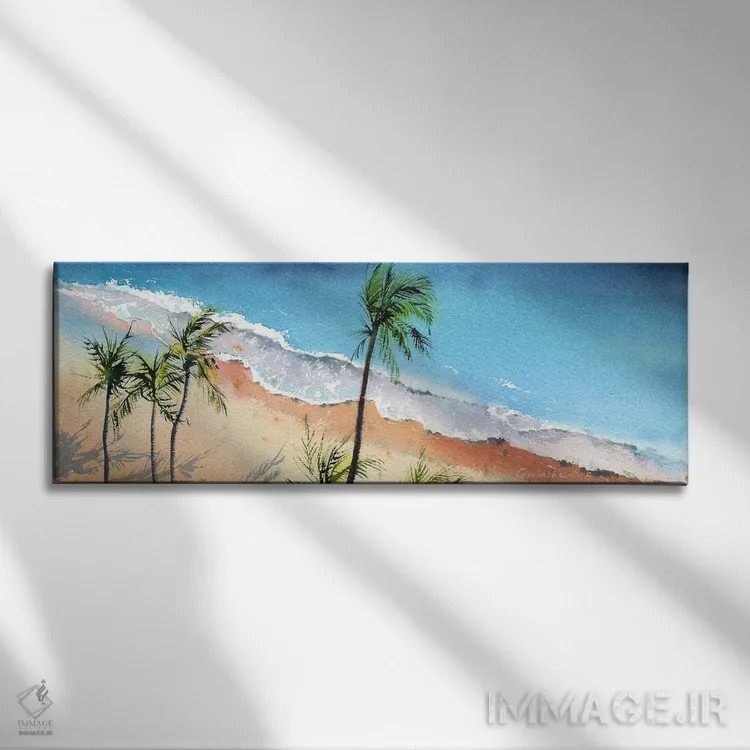 تابلو ساحل از ارتفاع پرواز IV اثر هوملایکآرت (برند هنری) - نمای روبهرو روی دیوار