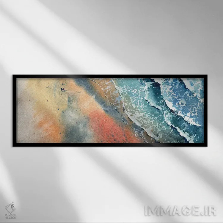 تابلو ساحل از ارتفاع پرواز I اثر هوملایکآرت (برند هنری) - نمای قابدار مشکی