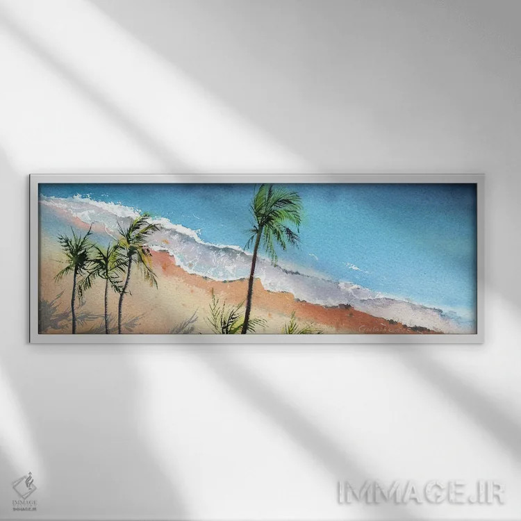 تابلو ساحل از ارتفاع پرواز IV اثر هوملایکآرت (برند هنری) - نمای قابدار سفید