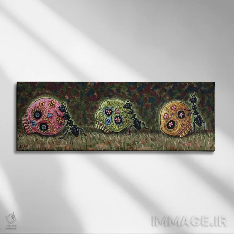 تابلو مورچهها و جمجمههای قندی اثر هالی وود - نمای روبهرو روی دیوار