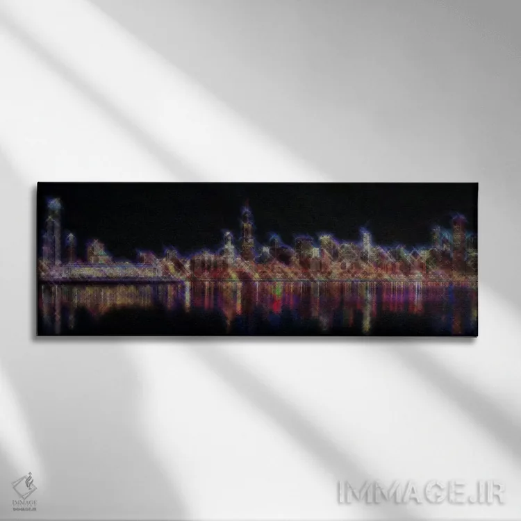 تابلو منظره دوخته شده شیکاگو در شب اثر فایو بای فایو کالکتیو - نمای روبهرو روی دیوار