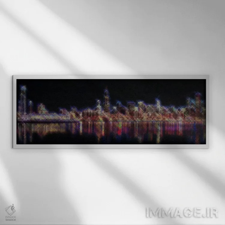 تابلو منظره دوخته شده شیکاگو در شب اثر فایو بای فایو کالکتیو - نمای قابدار سفید