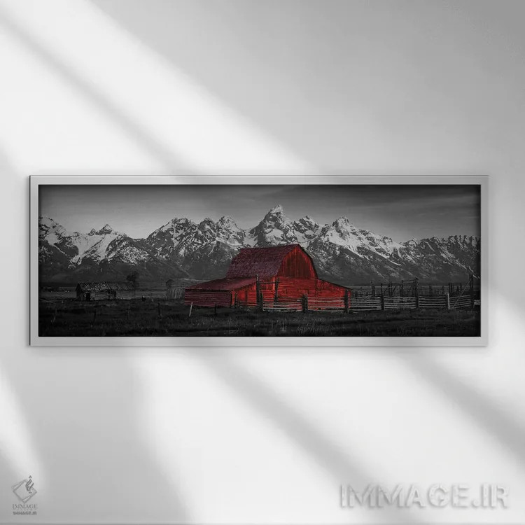 تابلو انبار پارک ملی گرند تتون وایومینگ آمریکا با رنگ تقویتی اثر پانورامیک ایمجز (استودیو عکاسی عریض) - نمای قابدار سفید
