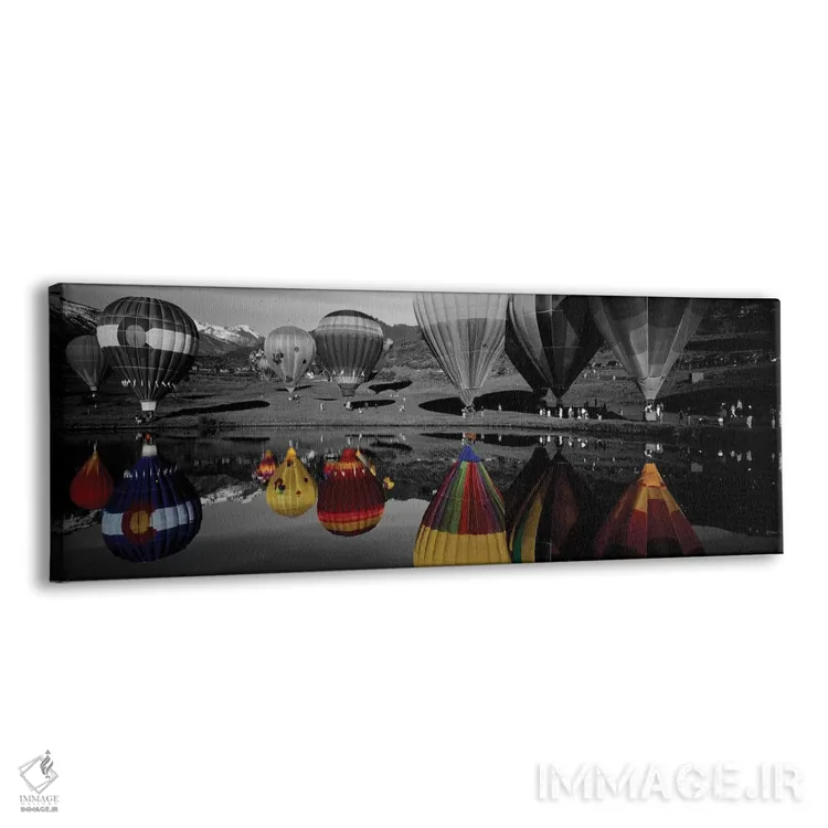 تابلو Snowmass Village, Pitkin County, Colorado, USA Color Pop,بازتاب بالنهای هوای داغ در دریاچه دهکده اسنومس کلرادو آمریکا با رنگ تقویتی اثر پانورامیک ایمجز (استودیو عکاسی عریض) - نمای پرسپکتیو محصول