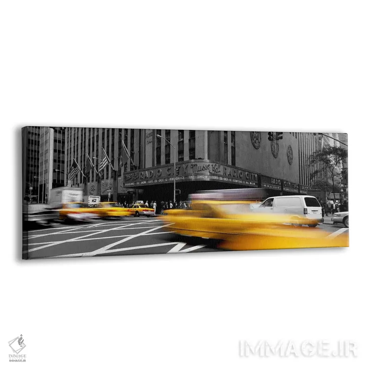تابلو Radio City Music Hall, New York City, New York State, USA Color Pop,ماشینها جلوی ساختمان سالن موسیقی رادیو سیتی نیویورک آمریکا با رنگ تقویتی اثر پانورامیک ایمجز (استودیو عکاسی عریض) - نمای پرسپکتیو محصول
