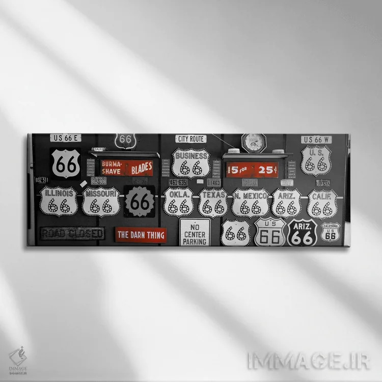 تابلو مجموعه تابلوهای جاده ۶۶ با رنگ تقویتی ۲ اثر پانورامیک ایمجز (استودیو عکاسی عریض) - نمای روبهرو روی دیوار