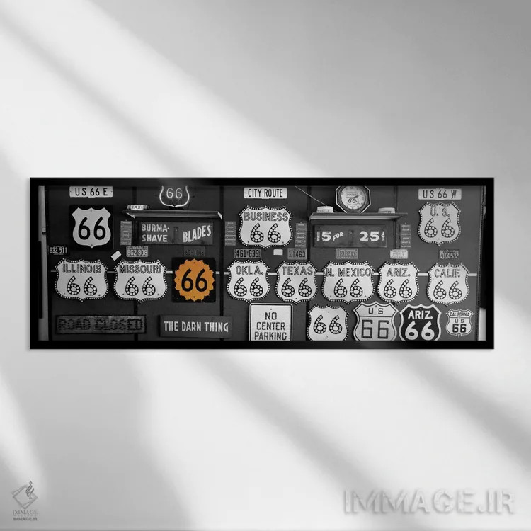 تابلو مجموعه تابلوهای جاده ۶۶ با رنگ تقویتی اثر پانورامیک ایمجز (استودیو عکاسی عریض) - نمای قابدار مشکی