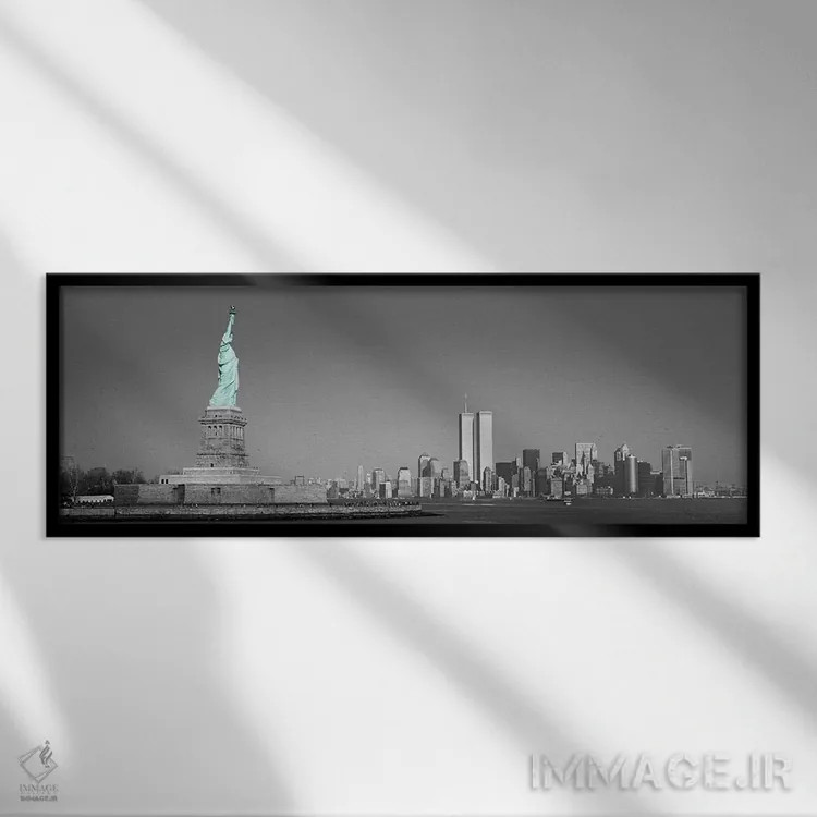 تابلو منظره پانورامای افق نیویورک با رنگ تقویتی ۲ اثر هنرمند ناشناس - نمای قابدار مشکی