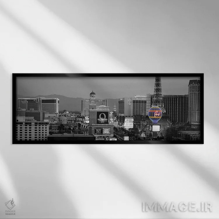 تابلو منظره پانورامای افق شب لاسوگاس با رنگ تقویتی اثر هنرمند ناشناس - نمای قابدار مشکی