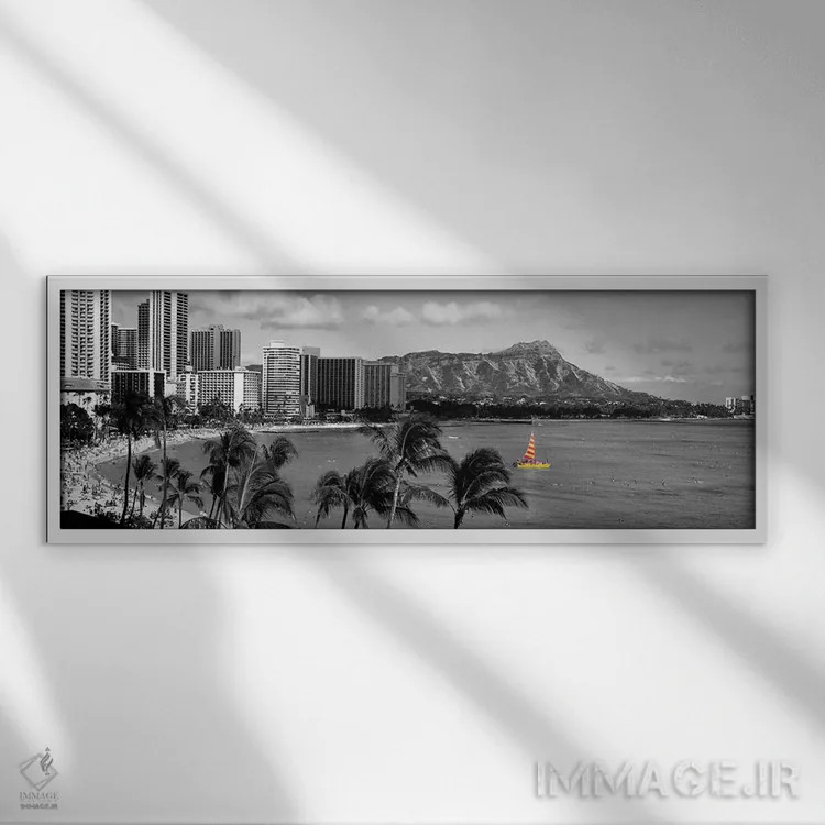 تابلو Honolulu, Hawaii, USA Color Pop,ساحل وایکیکی هونولولو هاوایی با رنگ تقویتی اثر پانورامیک ایمجز (استودیو عکاسی عریض) - نمای قابدار سفید
