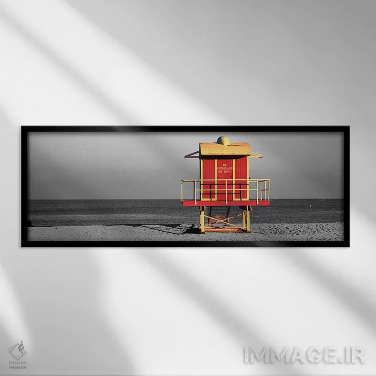 تابلو Florida, USA Color Pop,کلبه نجات غریق ساحل میامی فلوریدا آمریکا با رنگ تقویتی اثر پانورامیک ایمجز (استودیو عکاسی عریض) - نمای قابدار مشکی