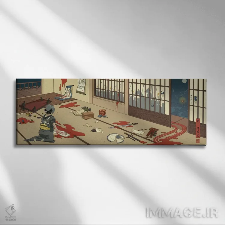 تابلو عروسی خونین (اشاره به داستان یا رخداد) اثر فایو بای فایو کالکتیو - نمای روبهرو روی دیوار