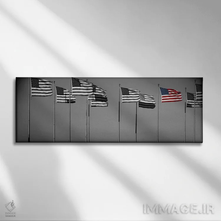 تابلو پرچمهای نیویورک با رنگ تقویتی اثر پانورامیک ایمجز (استودیو عکاسی عریض) - نمای روبهرو روی دیوار