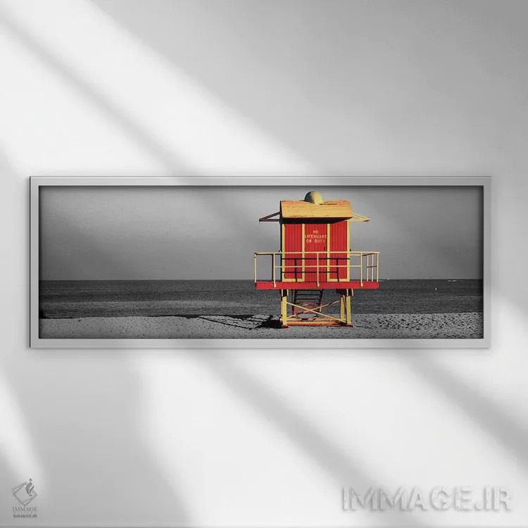 تابلو Florida, USA Color Pop,کلبه نجات غریق ساحل میامی فلوریدا آمریکا با رنگ تقویتی اثر پانورامیک ایمجز (استودیو عکاسی عریض) - نمای قابدار سفید