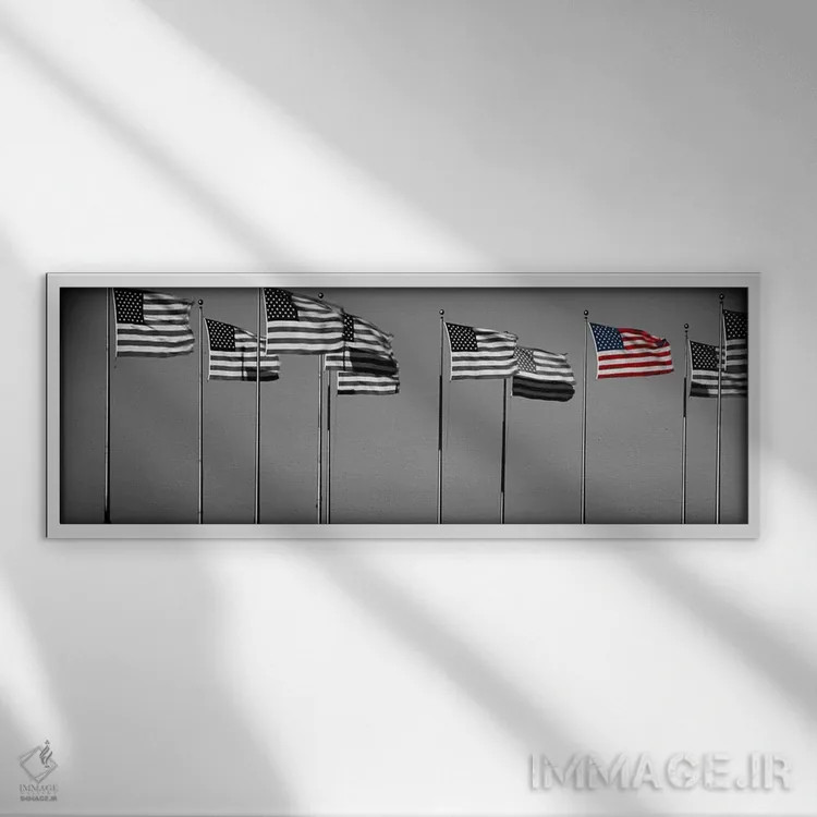 تابلو پرچمهای نیویورک با رنگ تقویتی اثر پانورامیک ایمجز (استودیو عکاسی عریض) - نمای قابدار سفید